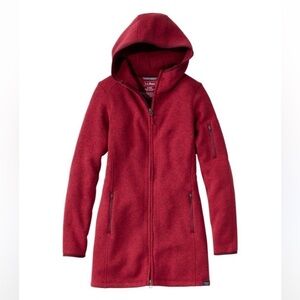 L.L.Bean Women’s Wool Blend Fleece Hooded Textured Sweater Jacket Burgundy Small